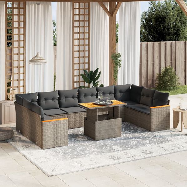 vidaXL Set Divani da Giardino 11 pz con Cuscini in Polyrattan Grigio
