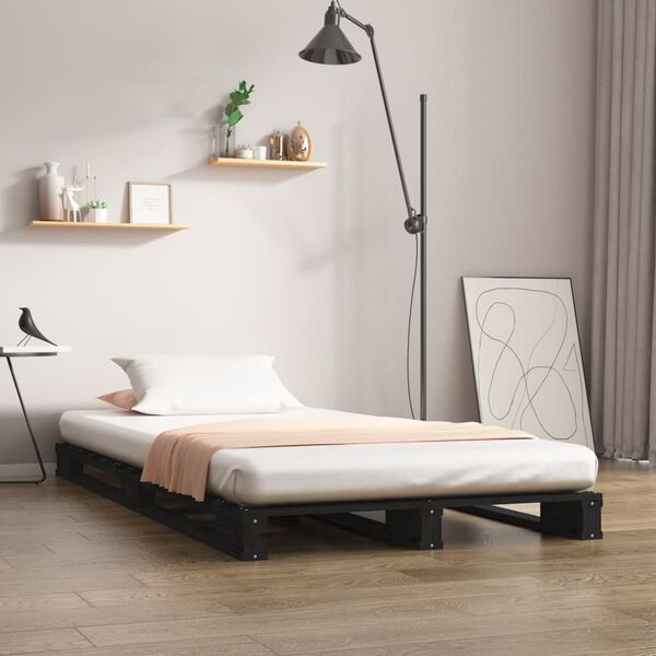 vidaXL Letto a Pallet Nero 75x190 cm Small Single Legno di Pino