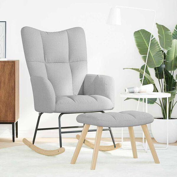 vidaXL Poltrona a Dondolo con Poggiapiedi Grigio Nuvola in Tessuto