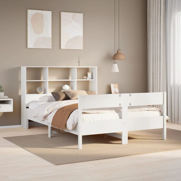 vidaXL Letto Libreria senza Materasso Bianco 140x200 cm Legno di Pino