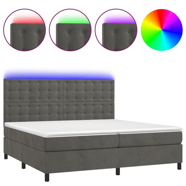 vidaXL Letto a Molle con Materasso e LED Grigio Scuro 200x200 cm