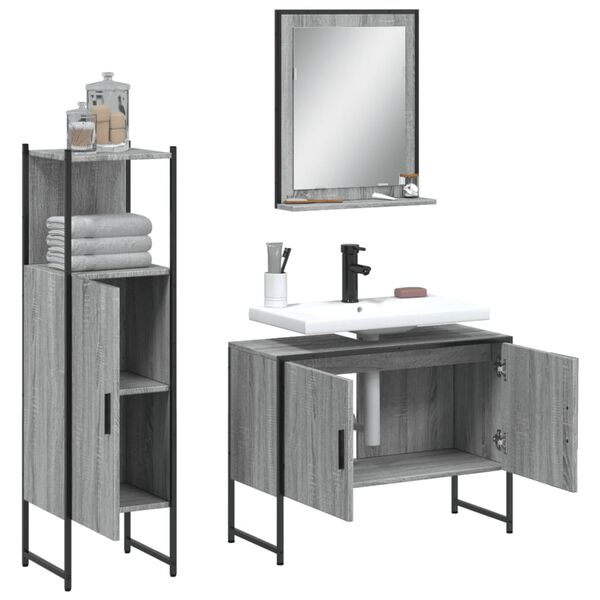 vidaXL Set Mobili da Bagno 3 pz Grigio Sonoma in Legno Multistrato