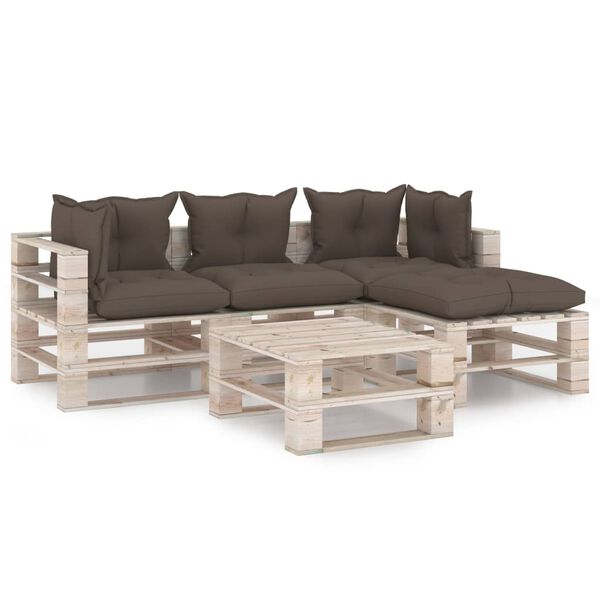 vidaXL Set Salotto Giardino su Pallet Cuscini 5 pz in Legno di Pino