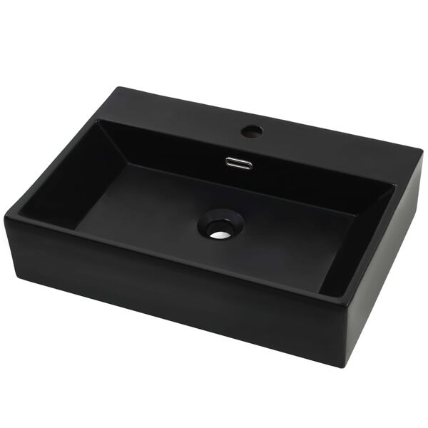 vidaXL Lavandino con Foro Rubinetto Ceramica Nero 60,5x42,5x14,5 cm