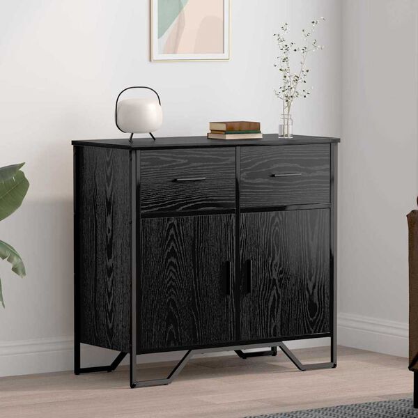 vidaXL Credenza con cassetto Rovere Nero 79,5 x 35,5 x 74,5 cm