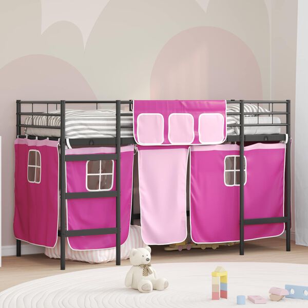 vidaXL Struttura del Letto Loft per Bambini con Tendine Nero e rosa
