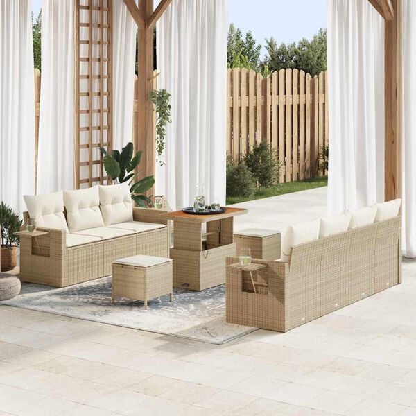 vidaXL Set Divano da Giardino 10 pcs Beige polyrattan