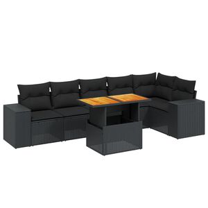 vidaXL Set Divani da Giardino con Cuscini 7pz Nero Polyrattan