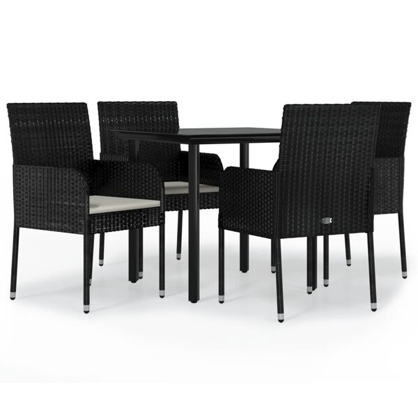 vidaXL Set da Pranzo da Giardino 5 pz Nero con Cuscini in Polyrattan
