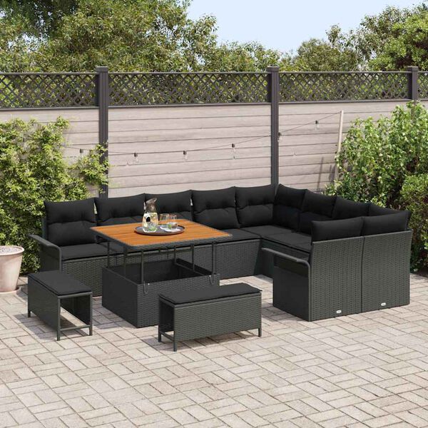vidaXL Set Divano da Giardino con cuscino 12 pcs Nero polyrattan