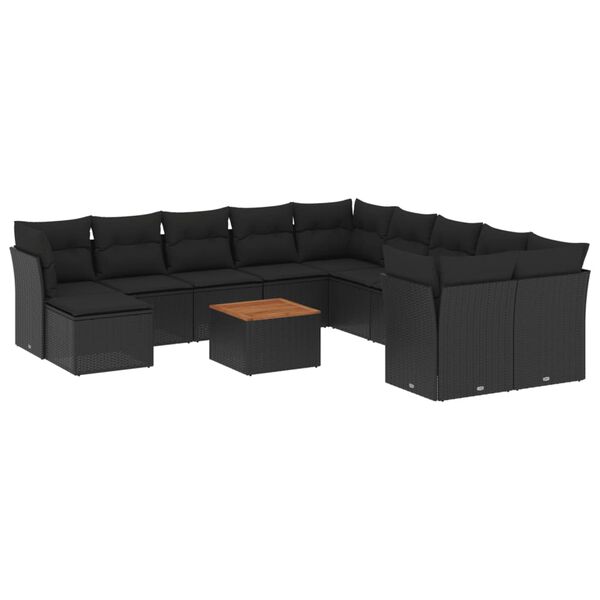 vidaXL Set Divani da Giardino 12 pz con Cuscini Nero in Polyrattan
