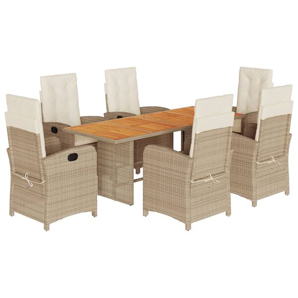 vidaXL Set Pranzo da Giardino 7 pz con Cuscini Beige Misto Polyrattan