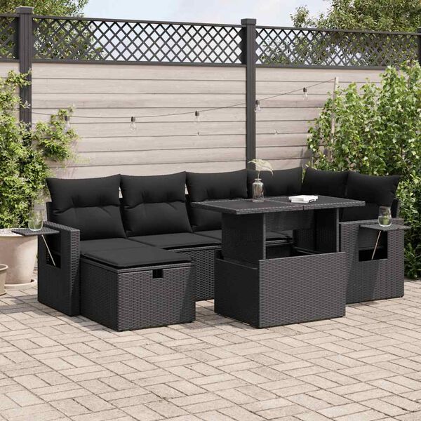 vidaXL Set Divani da Giardino con Cuscini 7pz Nero Polyrattan