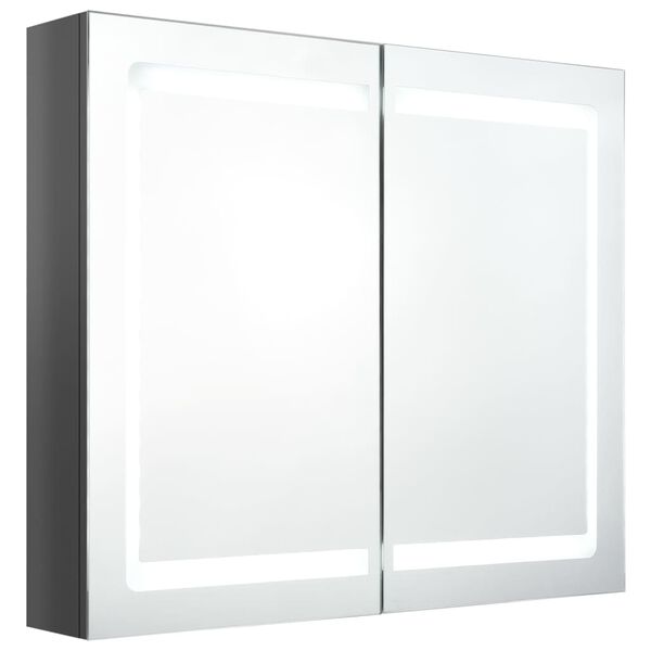 vidaXL Armadietto Bagno con Specchio e LED Grigio Lucido 80x12x68 cm