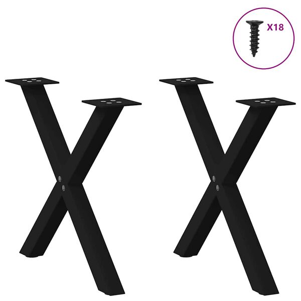 vidaXL Gambe per Tavolino da Caff&egrave; a Forma di X 2 pz Nere 50x(42-43) cm Acciaio