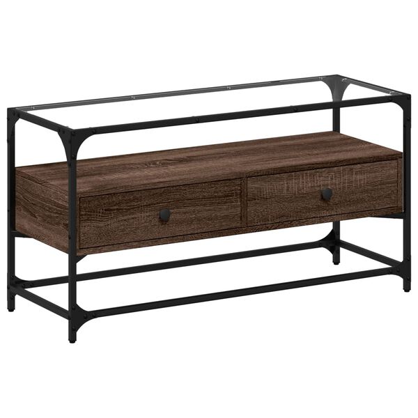 vidaXL Mobile TV Piano Vetro Rovere Marrone 98x35x51 Legno Multistrato