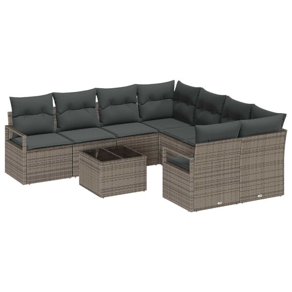 vidaXL Set di divani con cuscino 9 pcs Grigio polyrattan