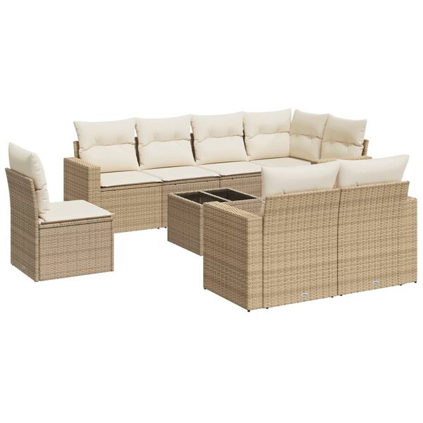 vidaXL Set Divano da Giardino 9 pz con Cuscini Beige in Polyrattan