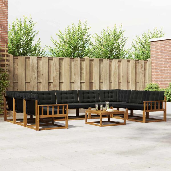 vidaXL Set di divani da esterno con cuscino 10 pcs Naturale e Nero