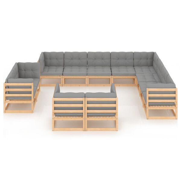 vidaXL Set Divani Giardino 12 pz con Cuscini in Legno Massello di Pino