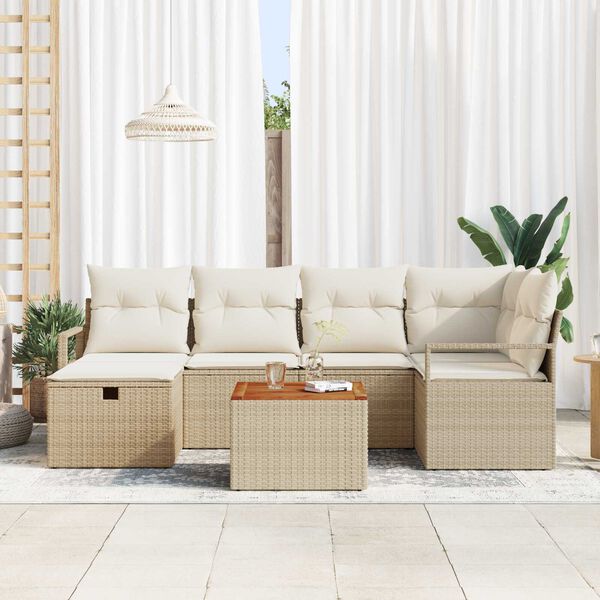 vidaXL Set Divano da Giardino con cuscino 7 pcs Beige Poly Rattan