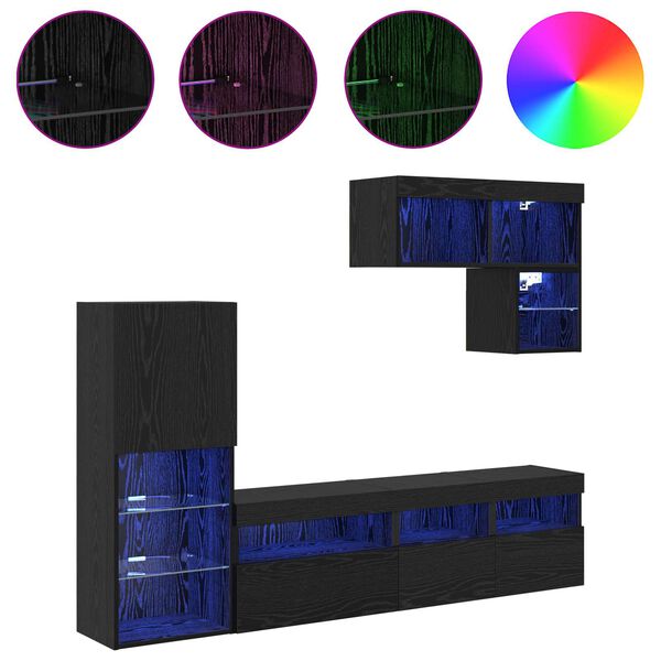 vidaXL Unit&agrave; per TV a Muro 6 pcs Rovere Nero Legno multistrato