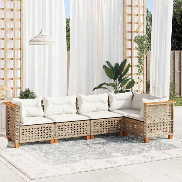 vidaXL Set Divano da Giardino 5 pz con Cuscini Beige in Polyrattan