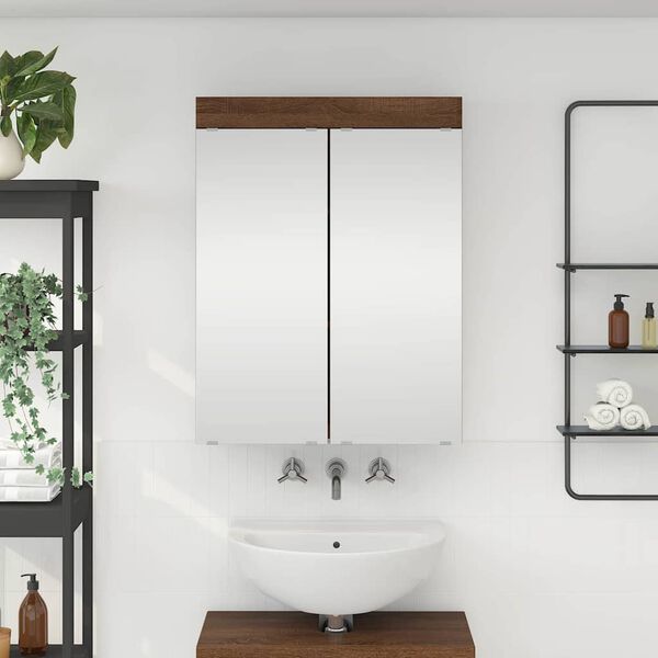 vidaXL Mobiletto per specchio da bagno con porta TULUM Rovere Marrone