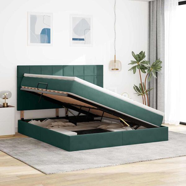 vidaXL Letto con contenitore e materasso Verde Scuro 180 x 200 cm