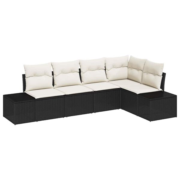 vidaXL Set Divano da Giardino 5 pcs Nero polyrattan