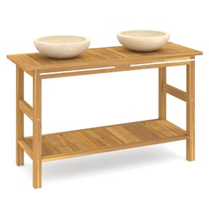 vidaXL Mobile Vanit&agrave; Bagno e Lavandini Marmo Crema Legno Massello Teak