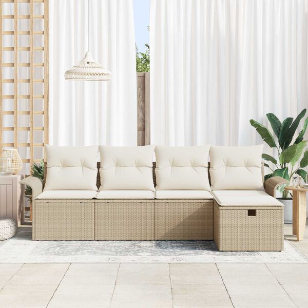 vidaXL Set Divano da Giardino 5 pcs Beige e Crema polyrattan