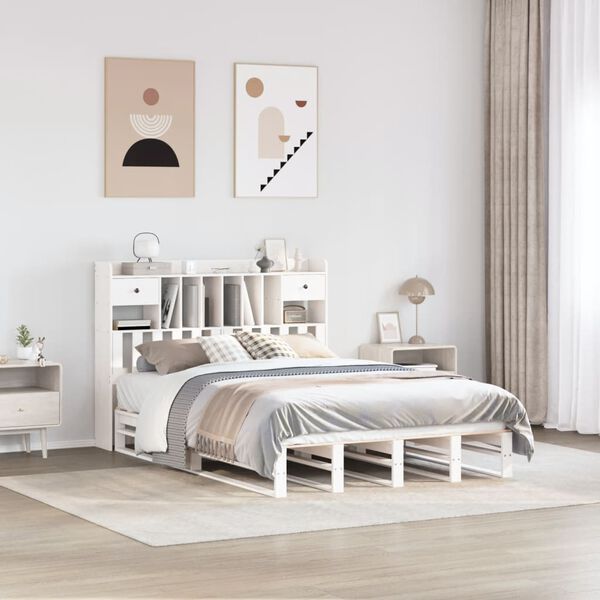 vidaXL Letto Libreria senza Materasso Bianco 160x200 cm Legno di Pino