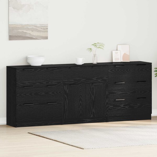 vidaXL Credenza 3 pcs Rovere Nero 181 x 30 x 70 cm Legno multistrato