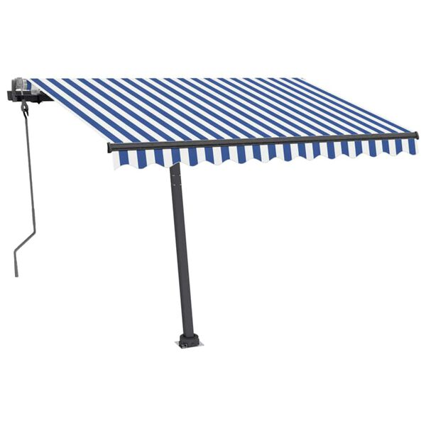 vidaXL Tenda da Sole Retrattile Manuale con LED 300x250cm Blu e Bianco