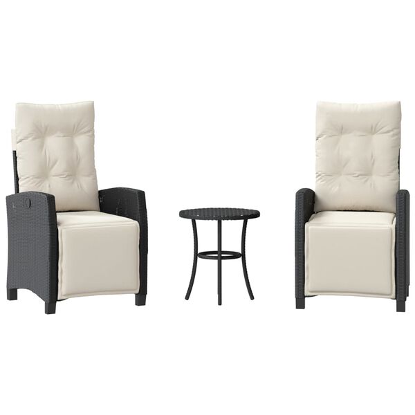 vidaXL Set da Bistr&ograve; 3 pz con Cuscini Nero in Polyrattan