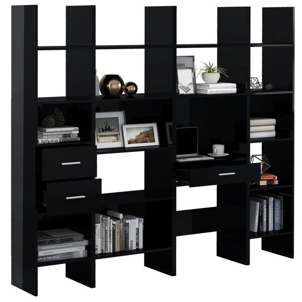 vidaXL Set Libreria 4 pz Nero Lucido in Legno Multistrato