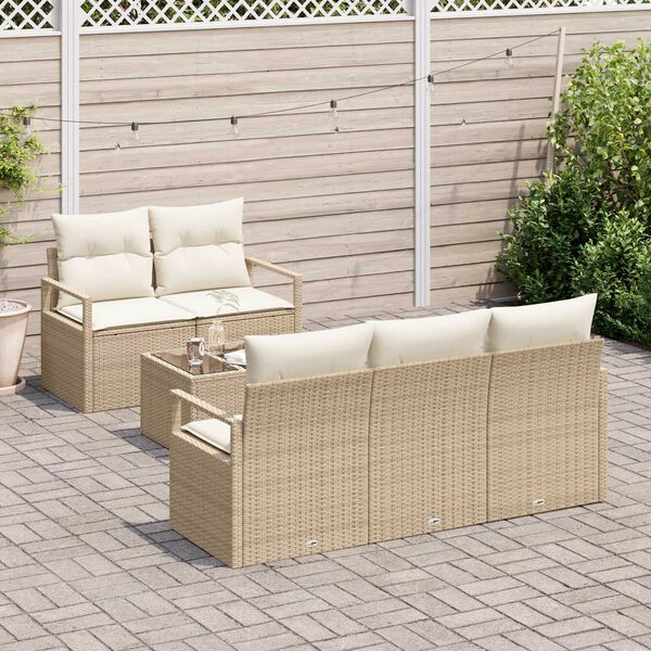 vidaXL Set Divano da Giardino 6 pcs Beige e Crema polyrattan