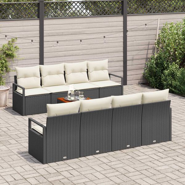 vidaXL Set Divano da Giardino con cuscino 9 pcs Nero Poly Rattan