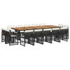 vidaXL Set da Pranzo da Giardino 15 pz con Cuscini Nero in Polyrattan