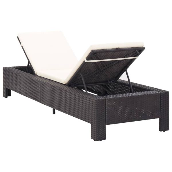vidaXL Lettino Prendisole con Cuscino Nero in Polyrattan