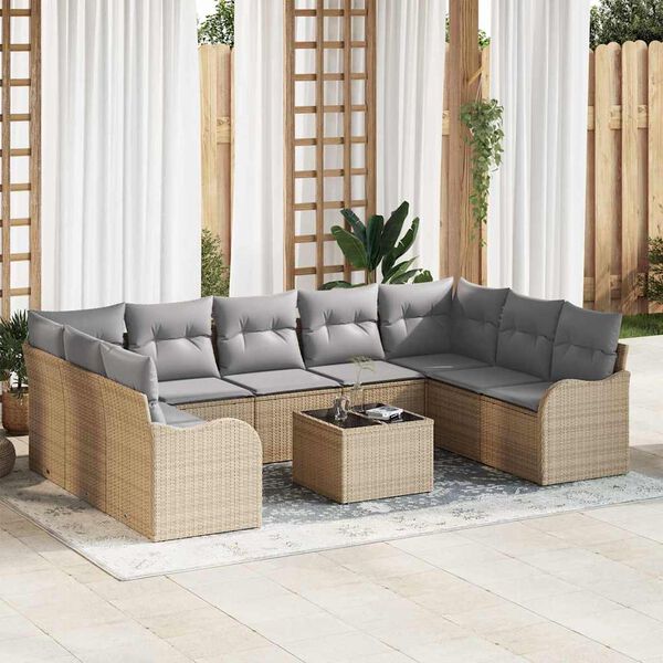 vidaXL Set Divano da Giardino 10 pcs Beige polyrattan