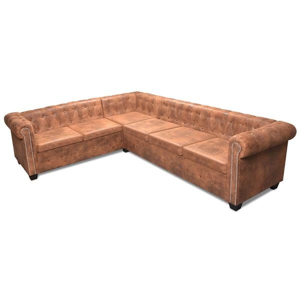 vidaXL Divano Angolare Chesterfield 6 posti Pelle Artificiale Marrone
