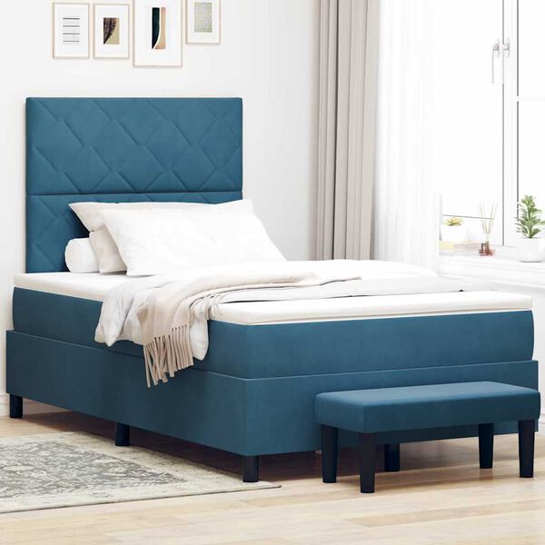 vidaXL Letto a molle con materasso Blu scuro 120 x 190 cm Velluto
