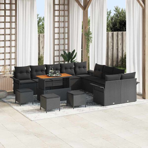 vidaXL Set Divano da Giardino con cuscino 14 pcs Nero polyrattan