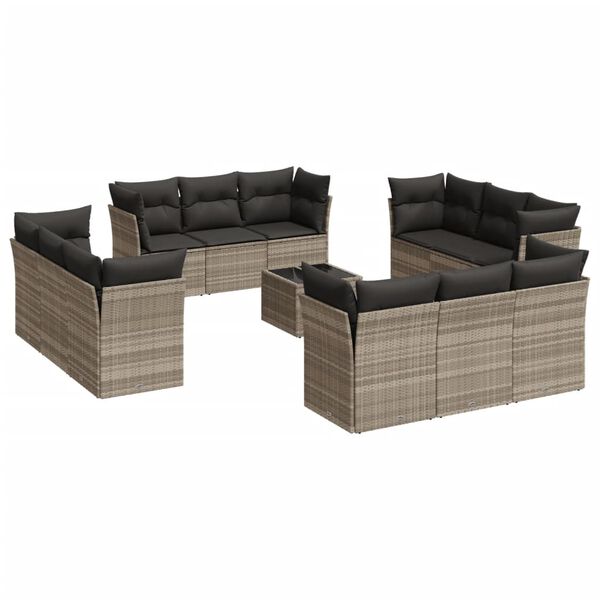 vidaXL Set Divani Giardino 13 pz con Cuscini Grigio Chiaro Polyrattan
