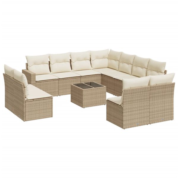 vidaXL Set Divani da Giardino 12 pz con Cuscini Beige in Polyrattan