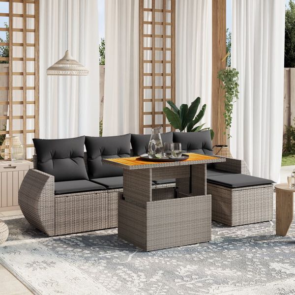 vidaXL Set Divano da Giardino 6 pz con Cuscini Grigio in Polyrattan