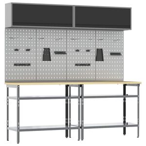 vidaXL Set banco da lavoro 8 pz Nero e Grigio 200 x 55 x 200 cm