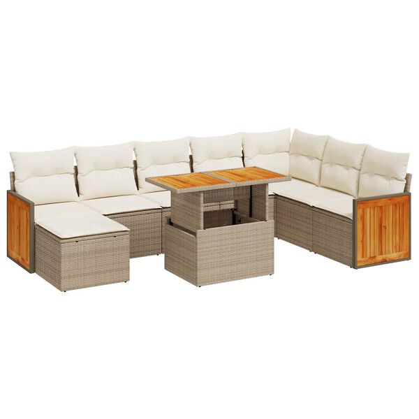 vidaXL Set Divano da Giardino 9 pz con Cuscini Beige Polyrattan Acacia